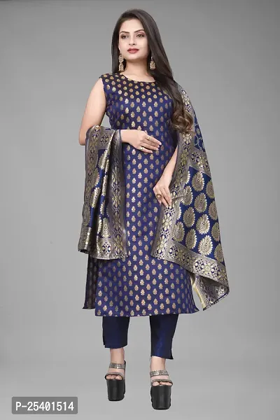 Elegant White Jacquard Jacquard Weave Dress Material With Dupatta For Women