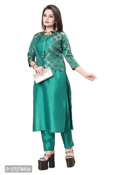 Stylish Soft Silk Kurta With Pant And Koti Set For Women-thumb0