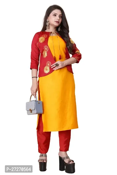 Stylish Soft Silk Kurta With Pant And Koti Set For Women-thumb0