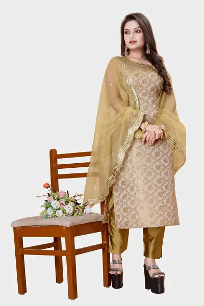 Elegant Banarasi Silk Jacquard Weave Dress Material with Dupatta For Women