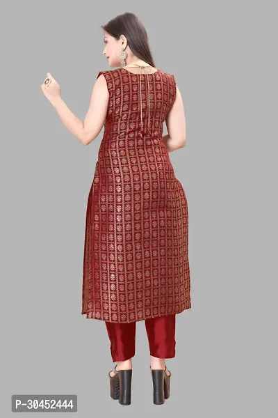 Elegant Maroon Woven Design Jacquard A-Line Kurta Pant With Dupatta For Women-thumb3