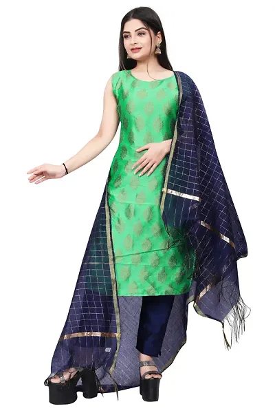 Stylish Jacquard Kurta And Pant With Dupatta Set For Women