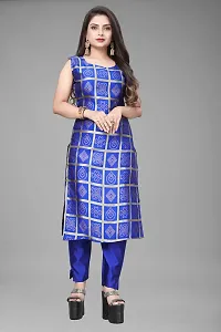 A-Line blue Woven Design Jacquard kurta Set-thumb1