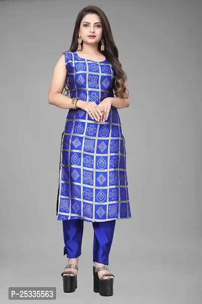 A-Line blue Woven Design Jacquard kurta Set-thumb2