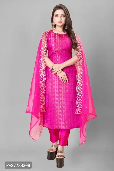 Elegant Banarasi Silk Jacquard Weave Dress Material with Dupatta For Women-thumb0