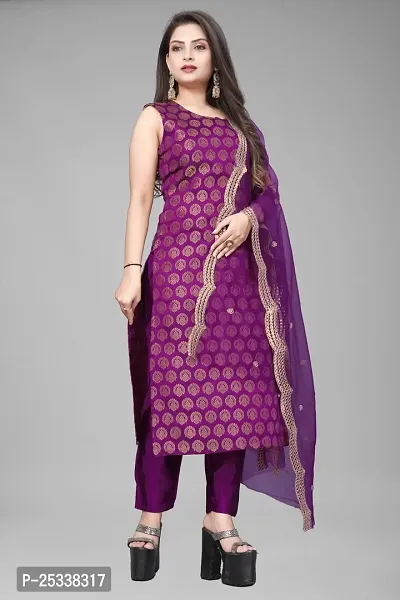 A-Line Purple Woven Design Jacquard kurta Set