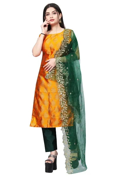 Elegant Banarasi Silk Jacquard Weave Dress Material with Dupatta For Women