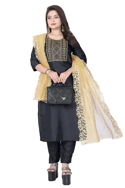 Stylish Jacquard Woven Kurta Bottom Dupatta Set