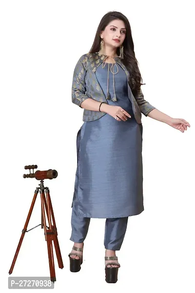 Stylish Soft Silk Kurta With Pant And Koti Set For Women-thumb0