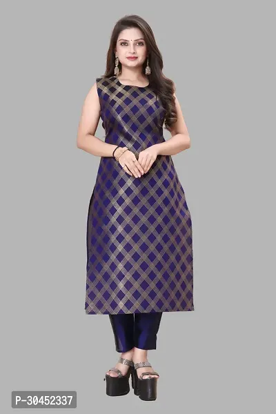 Elegant Navy Blue Woven Design Jacquard A-Line Kurta Pant With Dupatta For Women-thumb2