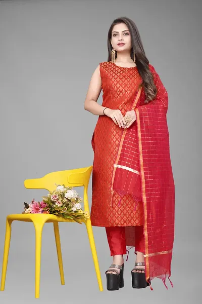 Elegant Jacquard Jacquard Weave Dress Material With Dupatta For Women