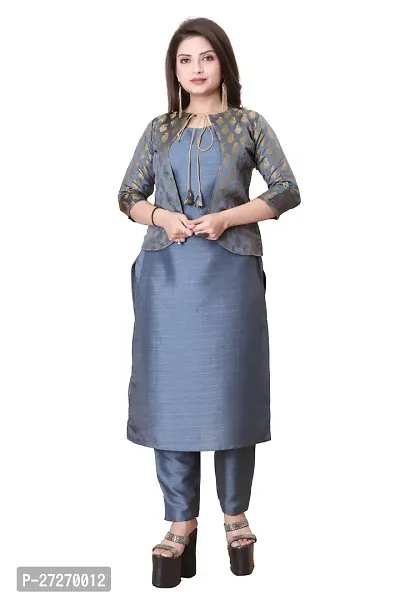 Stylish Soft Silk Kurta With Pant And Koti Set For Women