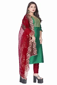 Stylish Green Silk Kurta, Bottom And Dupatta Set For Women-thumb1