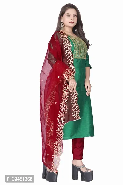 Stylish Green Silk Kurta, Bottom And Dupatta Set For Women-thumb2