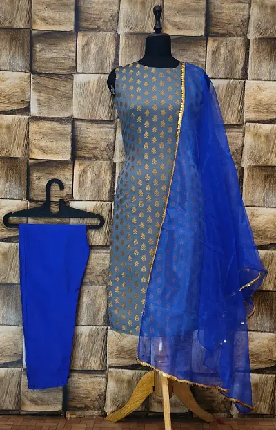 Stylish Jacquard Woven Kurta Bottom Dupatta Set