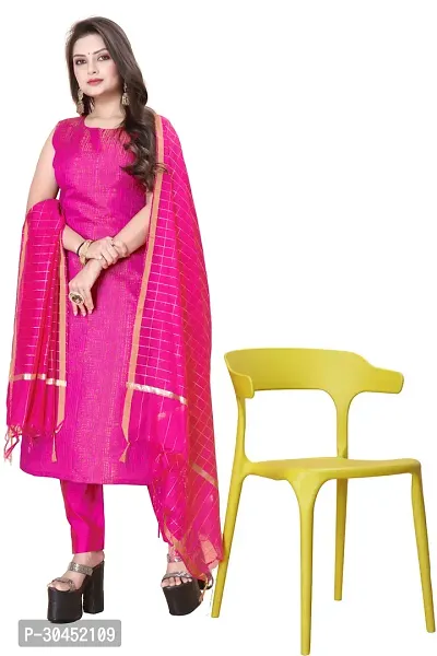 Elegant Pink Woven Design Jacquard Kurta Pant With Dupatta For Women