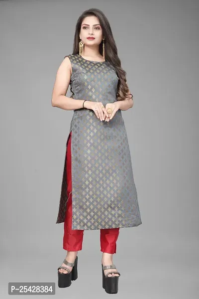 A-Line Grey Woven Design Jacquard Kurti-thumb0