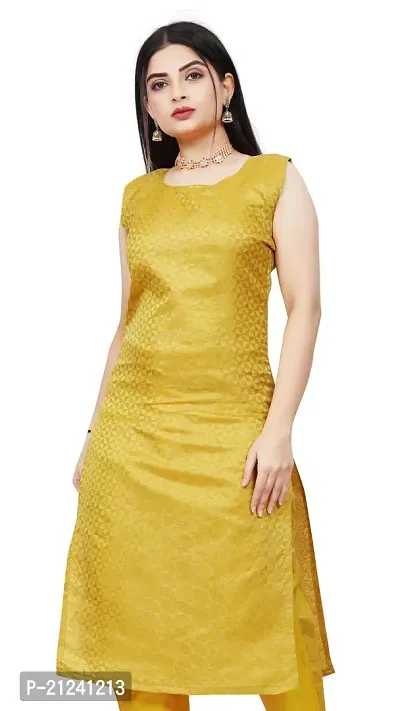Stylish A-Line Yellow Woven Design Jacquard kurta Set