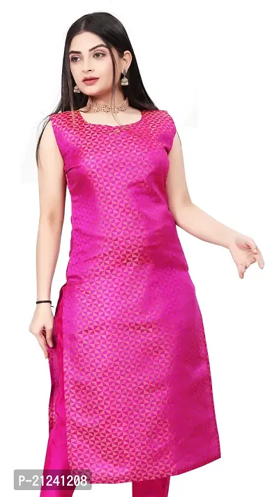 Stylish A-Line Pink Woven Design Jacquard kurta Set