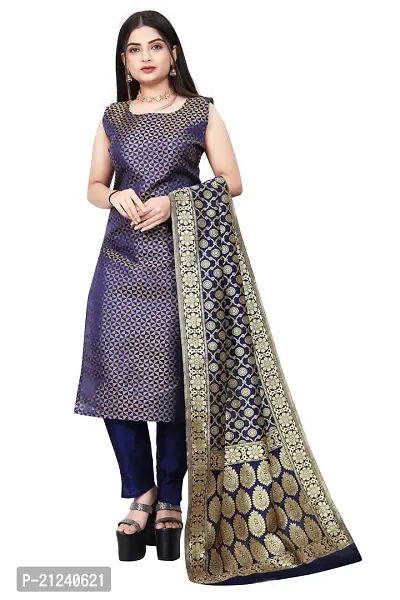 Stylish A-Line Navy Blue Jacquard Jacquard kurta Set