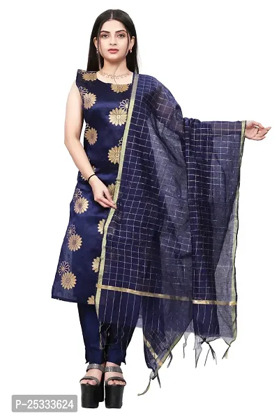 A-Line Navy Blue Woven Design Jacquard kurta Set