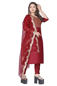 Stylish Maroon Silk Kurta, Bottom And Dupatta Set For Women-thumb1