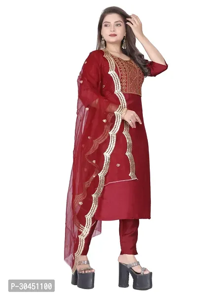 Stylish Maroon Silk Kurta, Bottom And Dupatta Set For Women-thumb2