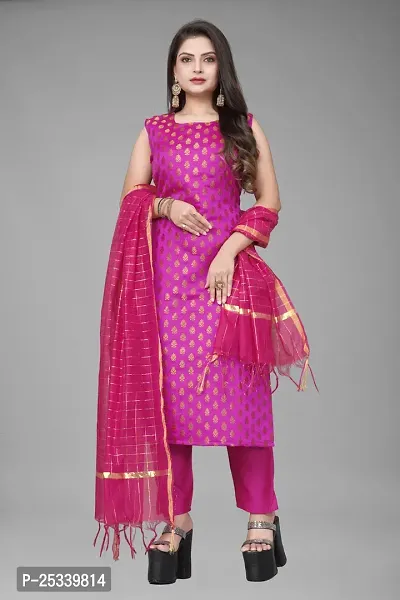 A-Line Pink Woven Design Jacquard kurta Set-thumb0