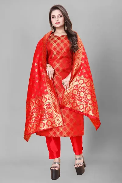 Elegant Banarasi Silk Jacquard Weave Dress Material with Dupatta For Women