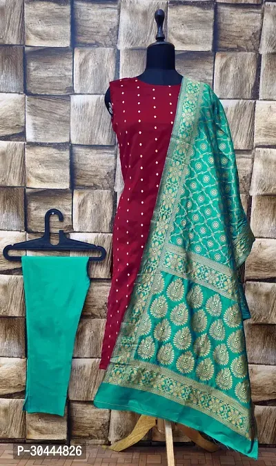 Stylish Maroon Jacquard Kurta, Bottom And Dupatta Set For Women