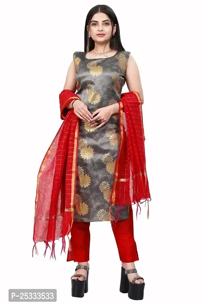 A-Line Grey Woven Design Jacquard kurta Set