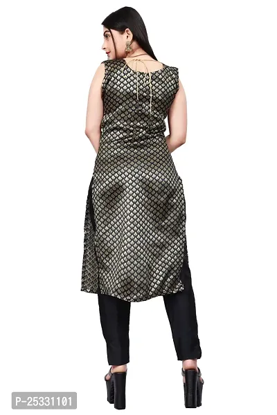 A-Line Black Woven Design Jacquard kurta Set-thumb2