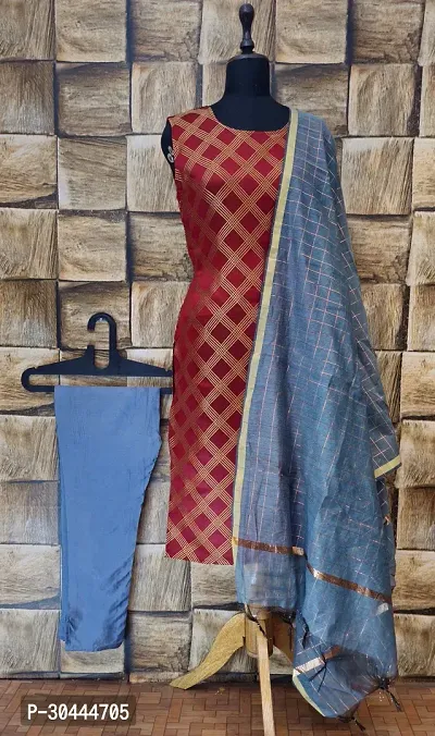 Stylish Maroon Jacquard Kurta, Bottom And Dupatta Set For Women