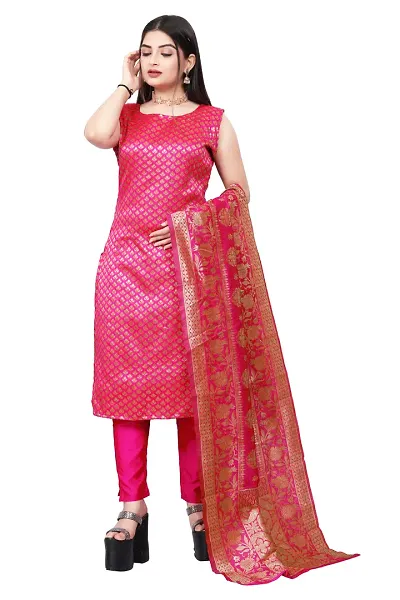 Stylish Jacquard Kurta And Pant With Dupatta Set For Women