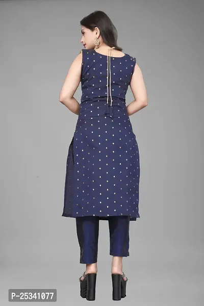 A-Line Navy Blue Woven Design Jacquard kurta Set-thumb3