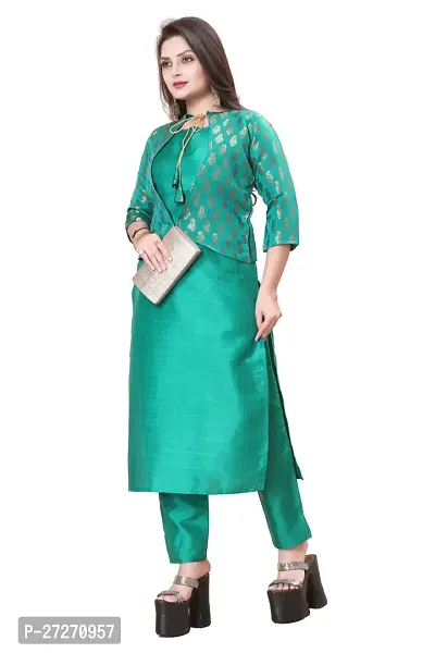 Stylish Soft Silk Kurta With Pant And Koti Set For Women-thumb0