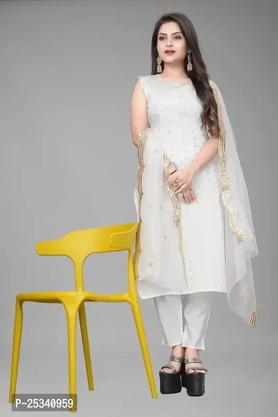 A-Line White Woven Design Jacquard kurta Set-thumb0