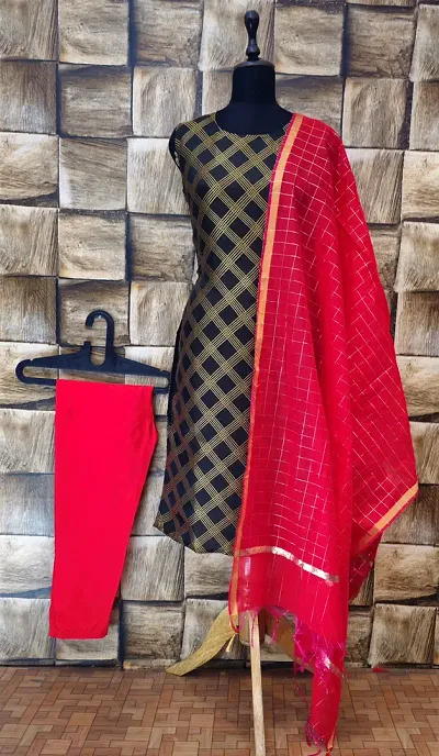 Stylish Jacquard Woven Kurta Bottom Dupatta Set