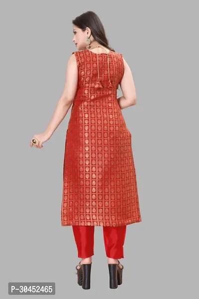 Elegant Red Woven Design Jacquard A-Line Kurta Pant With Dupatta For Women-thumb3