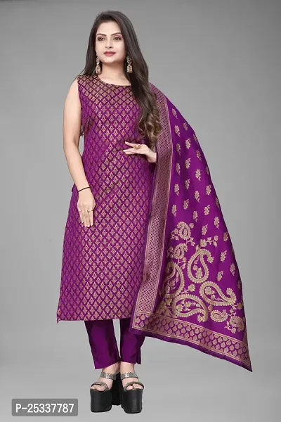 A-Line Purple Woven Design Jacquard kurta Set-thumb0