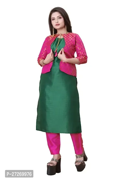 Stylish Soft Silk Kurta With Pant And Koti Set For Women-thumb0