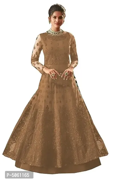 Elegant Golden Heavy Net Embroidered Gown Bottom Set with Dupatta For Women-thumb0