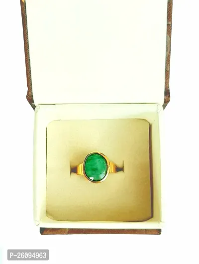 NATURAL AND CERTIFIED EMERALD (PANNA) GOLD PLATED ADJUSTABLE RING-thumb0