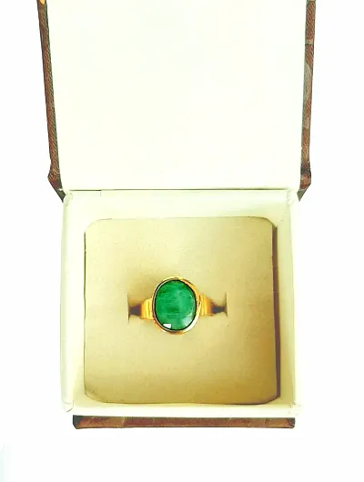 NATURAL AND CERTIFIED EMERALD (PANNA) GOLD PLATED ADJUSTABLE RING