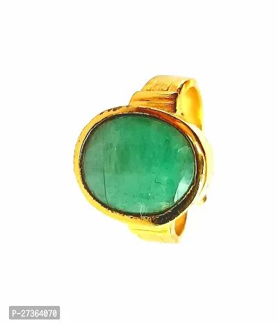 NATURAL AND CERTIFIED EMERALD (PANNA) GOLD PLATED ADJUSTABLE RING-thumb0