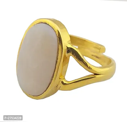NATURAL AND CERTIFIED WHITE OPAL GOLD PLATED ADJUSTABLE RING-thumb0