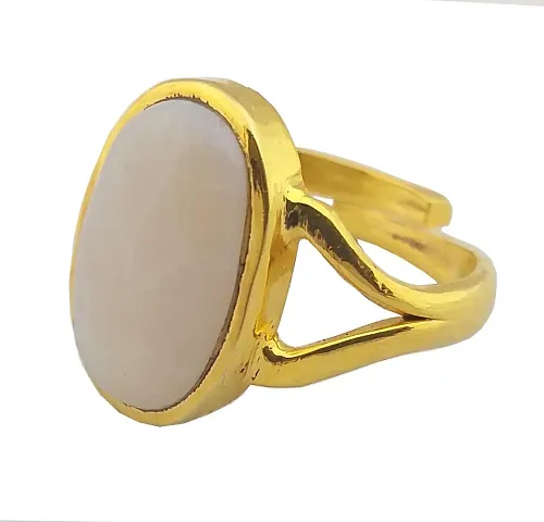 NATURAL AND CERTIFIED WHITE OPAL GOLD PLATED ADJUSTABLE RING