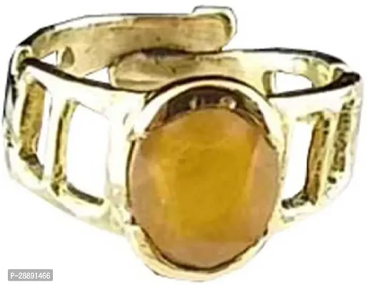 NATURAL AND CERTIFIED YELLOW SAPPHIRE (PUKHRAJ) GOLD PLATED ADJUSTABLE RING-thumb0