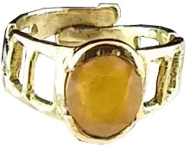 NATURAL AND CERTIFIED YELLOW SAPPHIRE (PUKHRAJ) GOLD PLATED ADJUSTABLE RING