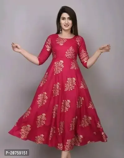 Women Stylish Rayon Slub Anarkali Kurta